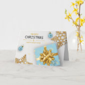 Blauwe cadeaudoos met kerstballen Goud Snowflakes Kaart (Gele Bloem)