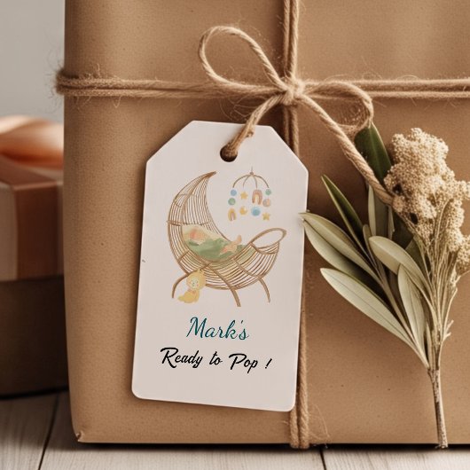 Blauwe cadeautag voor babyfeest – Naam van de baby Cadeaulabel