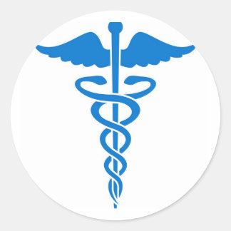 Blauwe Caduceus Ronde Sticker