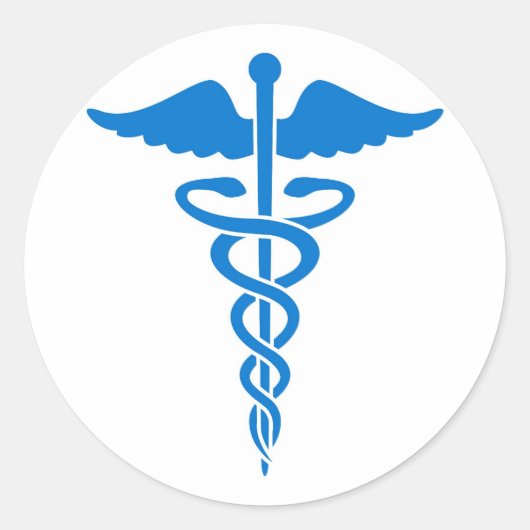 Blauwe Caduceus Ronde Sticker (Voorkant)