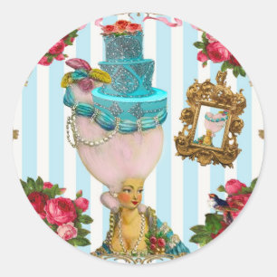 Blauwe Cakes en Roze RoseTea voor Marie Antoinette Ronde Sticker