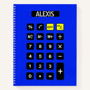 Blauwe calculator met naam notitieboek