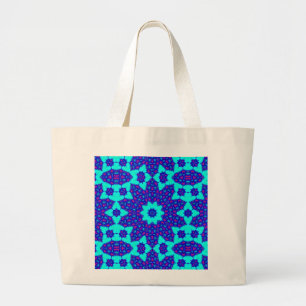 Blauwe caleidoscoop bloeide grote tote bag