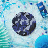 Blauwe Camo, 7-inch Borden op papier Papieren Bordje (Feest)