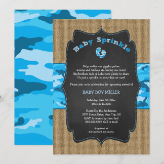 Blauwe Camo Baby Sprinkle-uitnodiging, camouflage Kaart