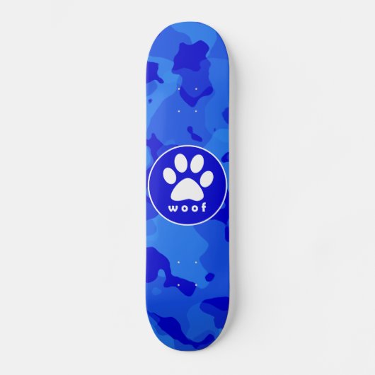 Blauwe Camo; Paw Print Skateboard (Voorkant)