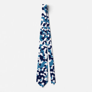 Blauwe camouflage in marine en wit stropdas