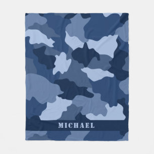 Blauwe Camouflage Patroon Monogram Naam Fleece Deken