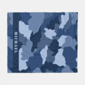 Blauwe Camouflage Patroon Monogram Naam Fleece Deken (Voorkant (Horizontaal))