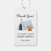 Blauwe Camping Verjaardagsfeestje Kampeerplezier Cadeaulabel (Voorkant)