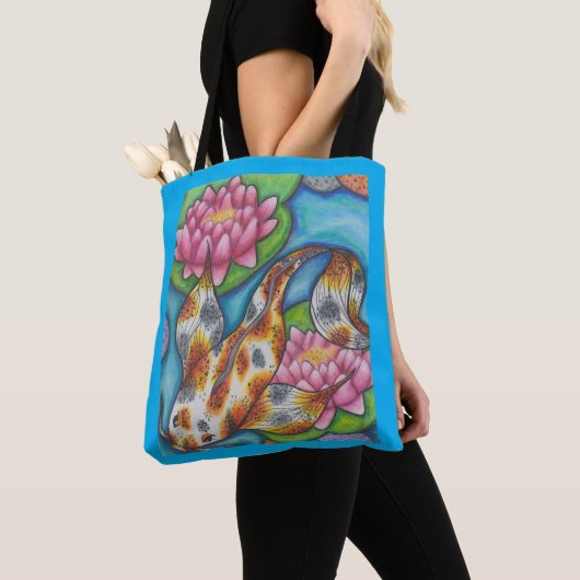 Blauwe Canvas tas met Oranje Koi Fish Pencil Art (Dichtbij)