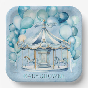 Blauwe Carrousel met Boogballonnen Boy Baby shower Papieren Bordje