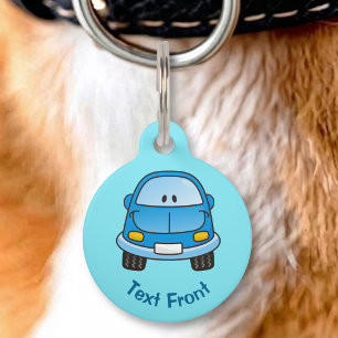 Blauwe cartoon auto halsband huisdierpenning