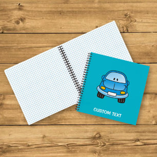 Blauwe cartoon auto notitieboek