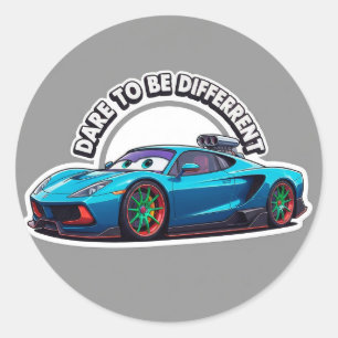 Blauwe Cartoon Auto Ronde Sticker