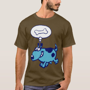 Blauwe cartoon denkt aan T-shirt met bot