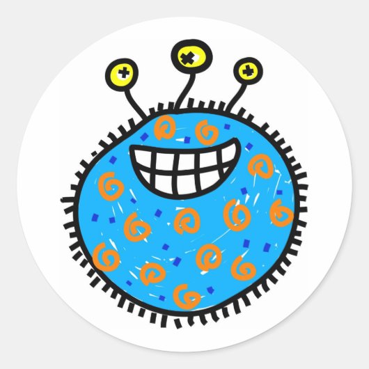 Blauwe Cartoon Germ Ronde Sticker (Voorkant)