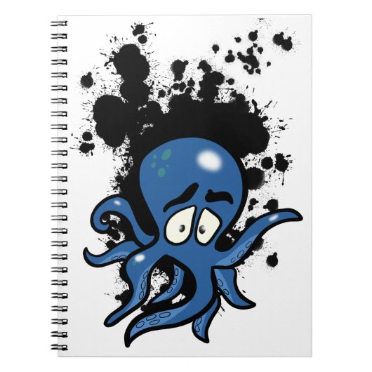 Blauwe Cartoon Octopus Notitieboek (Voorkant)