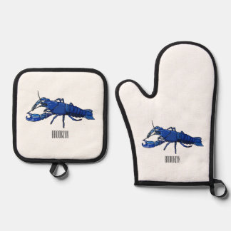 Blauwe cartoon ovenwant & pannenlap set