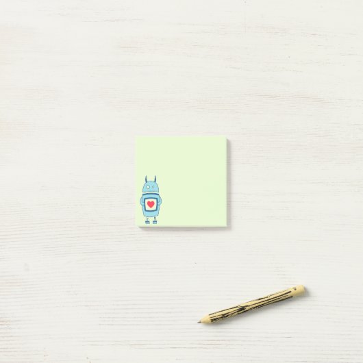 Blauwe Cartoon robot met hart Post-it® Notes (Op bureau)
