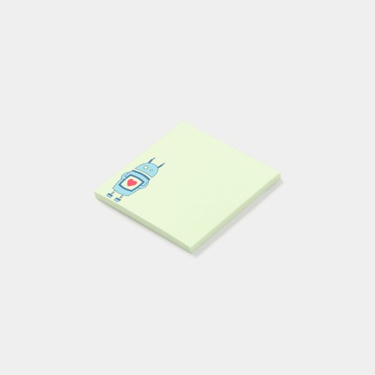 Blauwe Cartoon robot met hart Post-it® Notes (Schuin)
