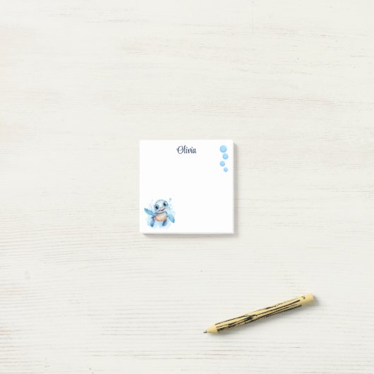 Blauwe Cartoon Turtle gepersonaliseerd Post-it® Notes (Op bureau)