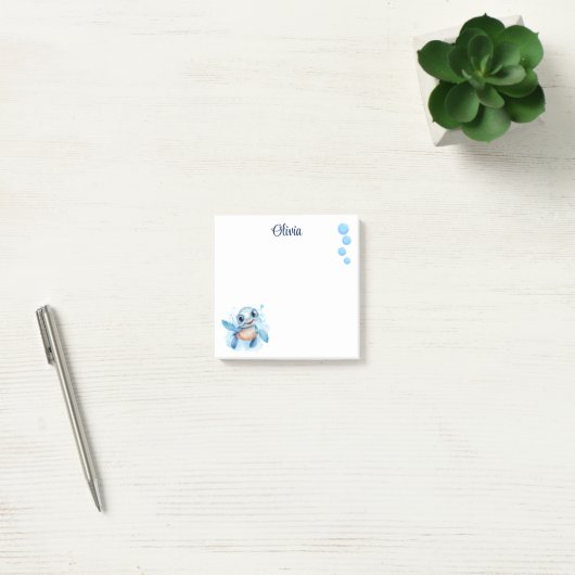 Blauwe Cartoon Turtle gepersonaliseerd Post-it® Notes (Kantoor)
