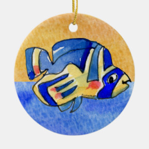 Blauwe Cartoon vlindervis Keramisch Ornament