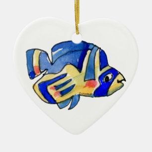 Blauwe Cartoon vlindervis Keramisch Ornament