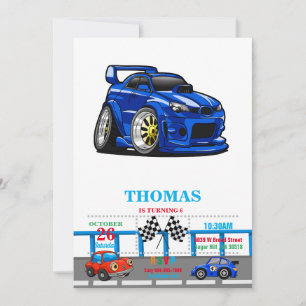 Blauwe cartoon voor de snelheid van de spierwagen kaart