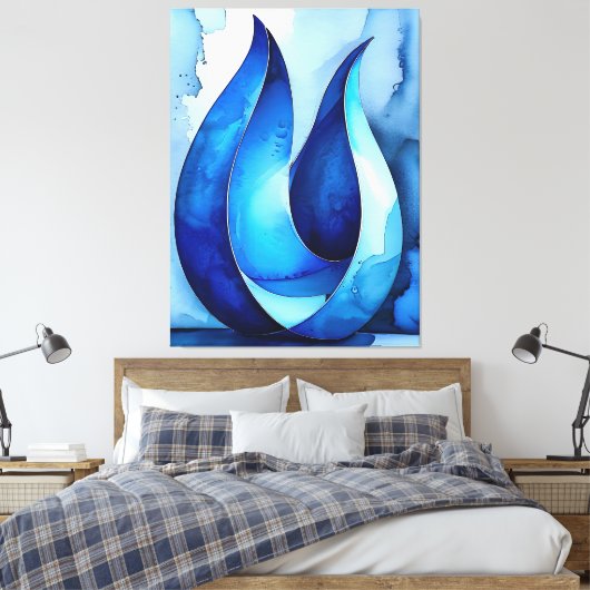 Blauwe Cascade Abstract Canvas Afdruk (Insitu (Slaapkamer))
