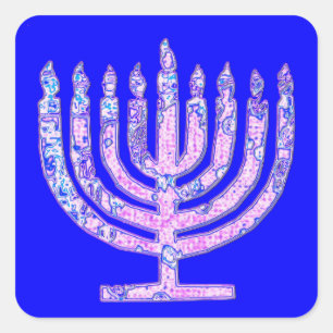 Blauwe Chanoeka Menorah 4Ruth Vierkante Sticker