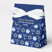 Blauwe Chanoeka Menorah Dreidel Schattigee Custom  Bedankdoosjes (Voorkant Zijde)