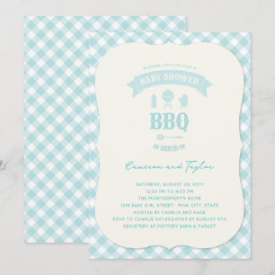 Blauwe Check BBQ Jongen Baby Shower Zomerfeest Kaart