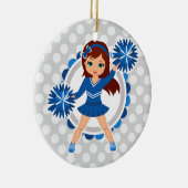 Blauwe Cheerleader Brunette - Cute Cheer Keramisch Ornament (Rechts)