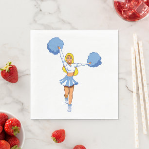 Blauwe Cheerleader met Pom Poms Cheer Team Servet