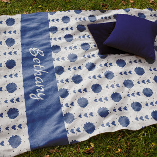Blauwe Cheerleader Pom Poms & Hearts Patroon Fleece Deken
