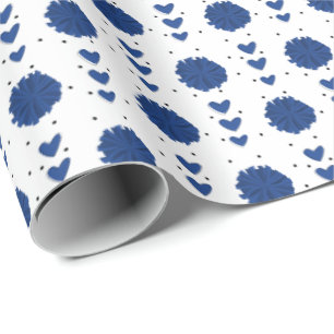 Blauwe Cheerleader Pom Poms & Hearts Pattern Cadeaupapier