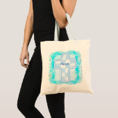 Blauwe cheque Christelijk kruis Tote Bag (Voorkant (product))