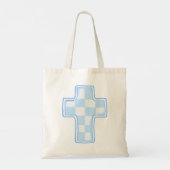 Blauwe cheque Christelijk kruis Tote Bag (Achterkant)