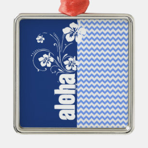 Blauwe Chevron; Aloha Metalen Ornament