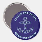 Blauwe Chevron Anker Nautische aangepaste tekst Magneet (Voorkant / Achterkant)