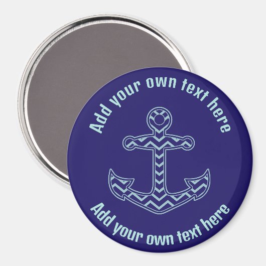 Blauwe Chevron Anker Nautische aangepaste tekst Magneet (Voorkant / Achterkant)