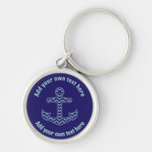 Blauwe Chevron Anker Nautische aangepaste tekst Sleutelhanger