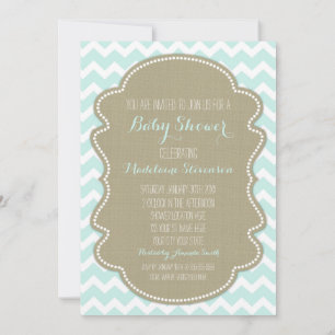 Blauwe Chevron Burlap Baby Shower-uitnodigingen Kaart