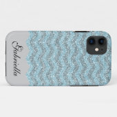 Blauwe Chevron Faux Glitter Case-Mate iPhone Case (Achterkant (horizontaal))