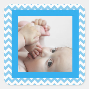 Blauwe Chevron Gestreepte Baby Foto Sticker