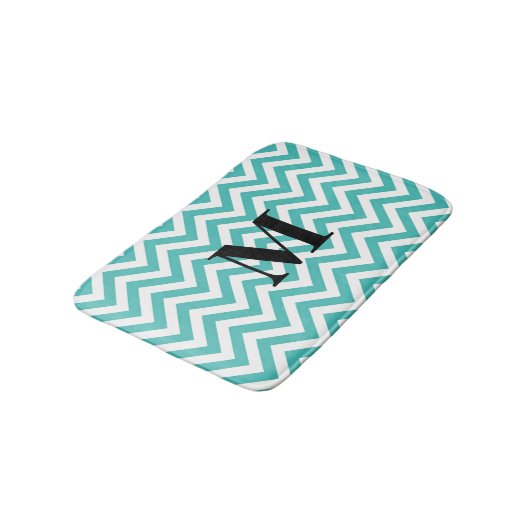 Blauwe Chevron met Monogram Badmat (Gekanteld)