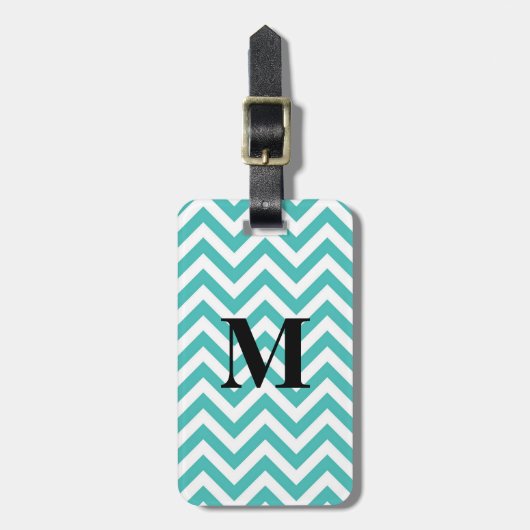 Blauwe Chevron met monogram Bagagelabel (Voorkant verticaal)