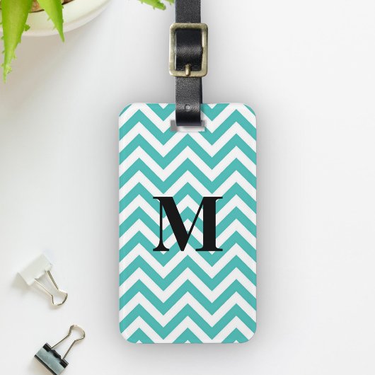 Blauwe Chevron met monogram Bagagelabel